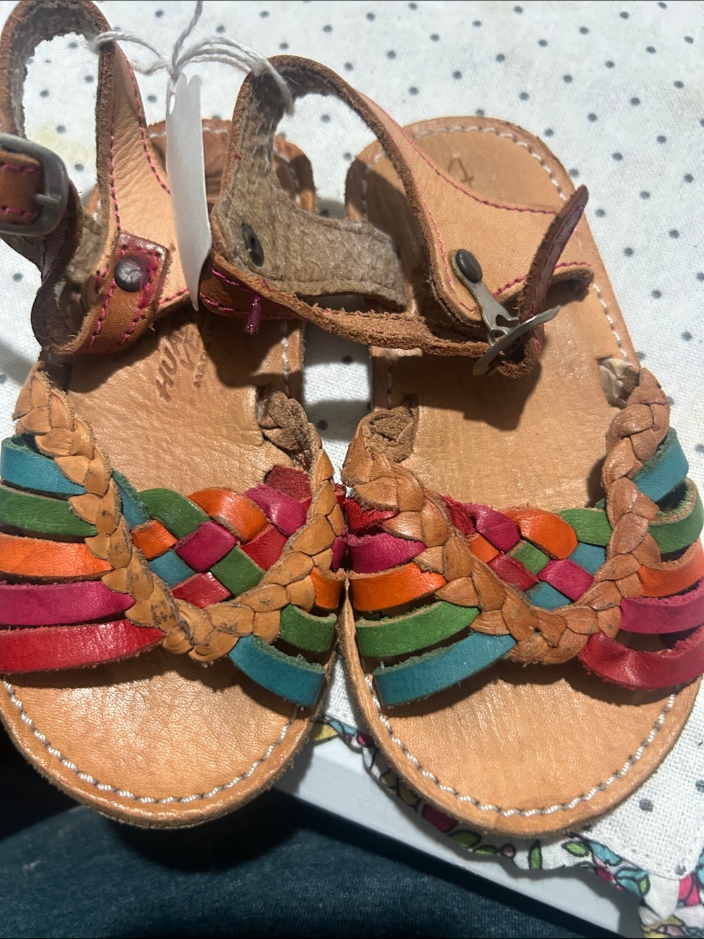 Braided Multi-Color Leather Kids Sandals - Tan Footbed